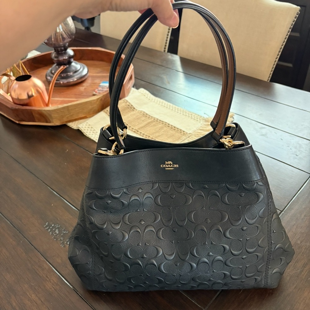 Coach Black Embossed Leather Shoulder Bag